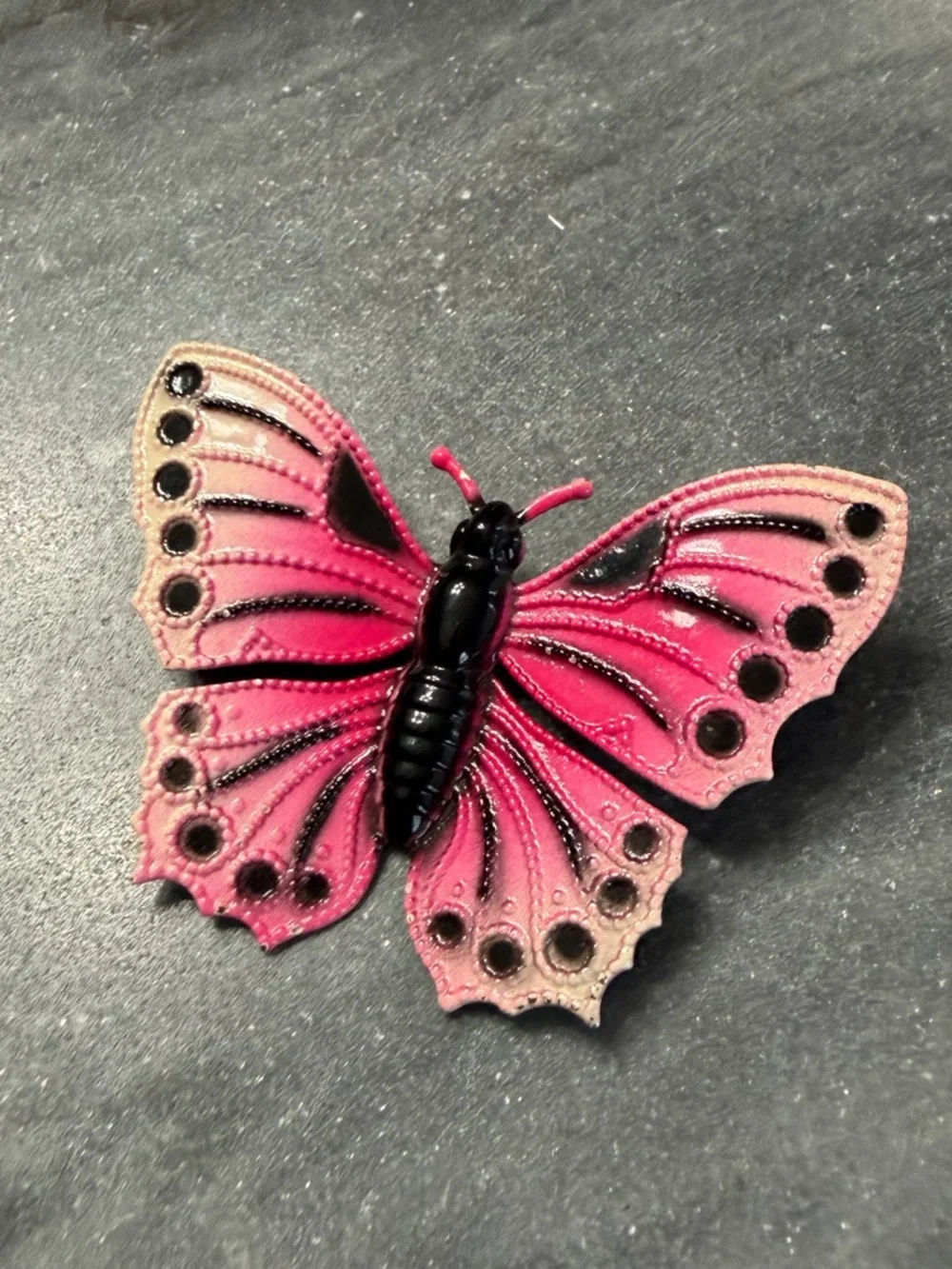 Vintage Pink Black Painted Butterfly Brooch